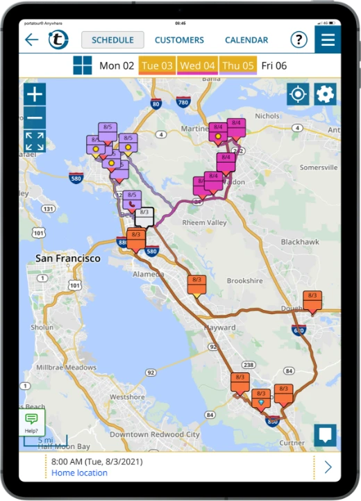 Optimized 3-day route schedule to drive fewer miles